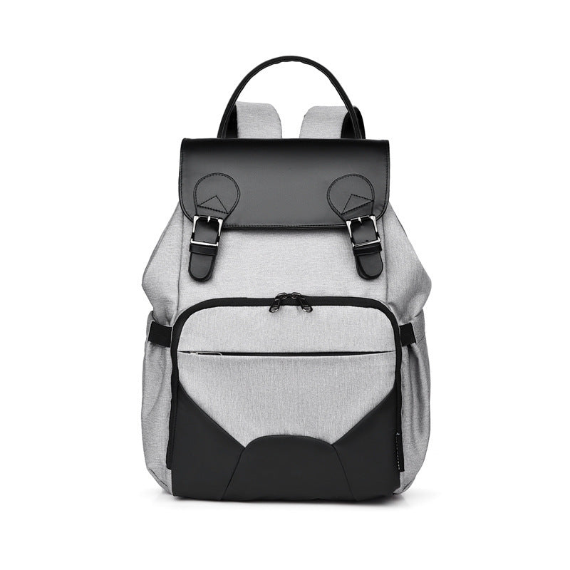 Oxford & Leather Mommy Backpack – Multifunctional Double-Shoulder Diaper Bag