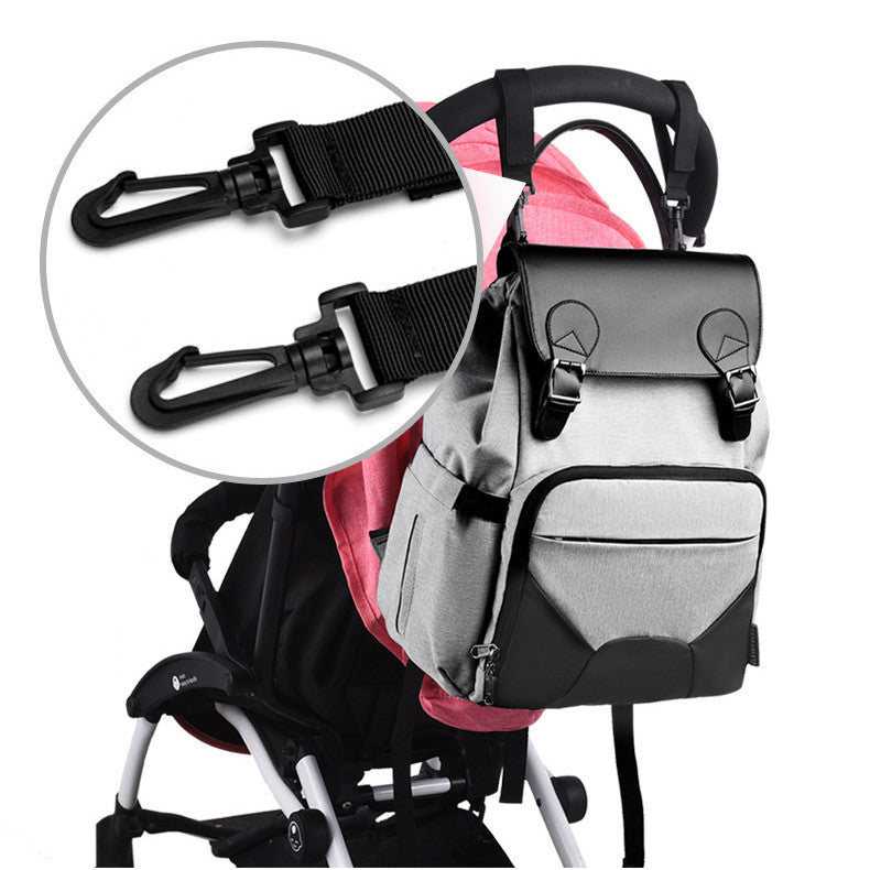 Oxford & Leather Mommy Backpack – Multifunctional Double-Shoulder Diaper Bag