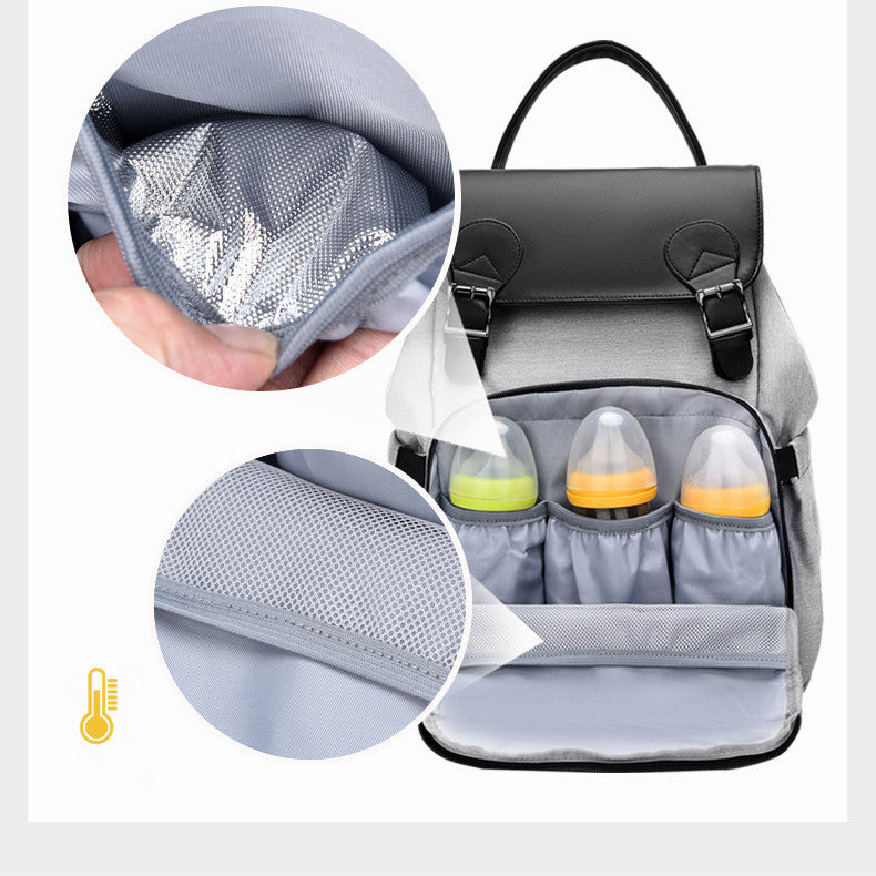 Oxford & Leather Mommy Backpack – Multifunctional Double-Shoulder Diaper Bag
