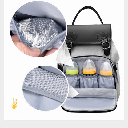 Oxford & Leather Mommy Backpack – Multifunctional Double-Shoulder Diaper Bag