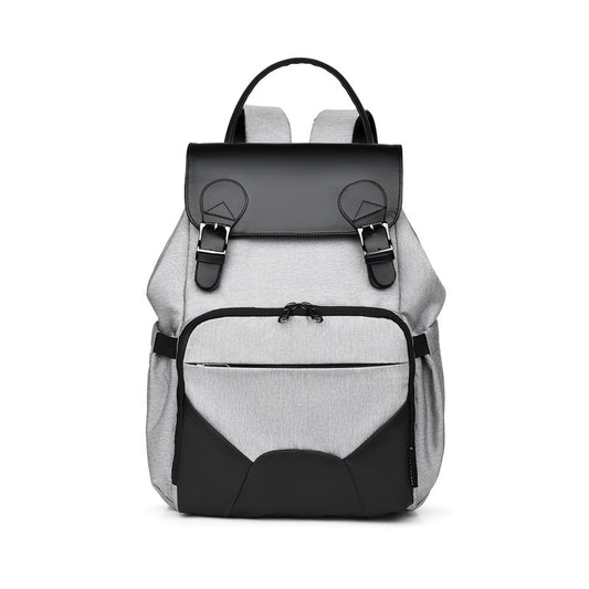 Oxford & Leather Mommy Backpack – Multifunctional Double-Shoulder Diaper Bag