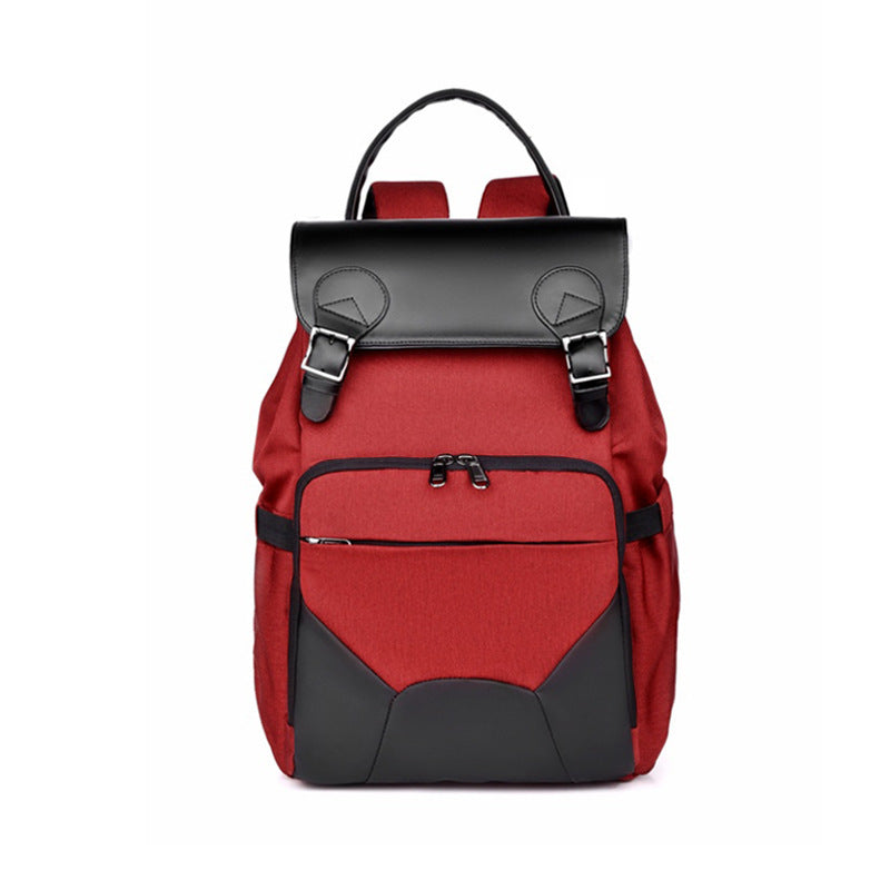 Oxford & Leather Mommy Backpack – Multifunctional Double-Shoulder Diaper Bag